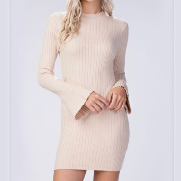 Cream Knit Bell Sleeve Dress - Picture 2 of 3